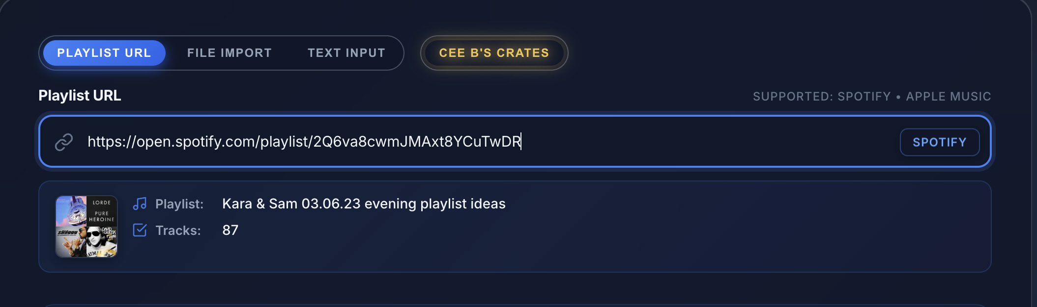 Paste Spotify playlist to Serato crate in MLT CrateMatch